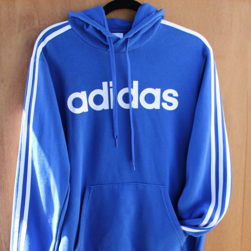 Adidas Originals Blue Hoodie Sweatshirt Medium | Trefoil Logo 3-Stripes Pullover
